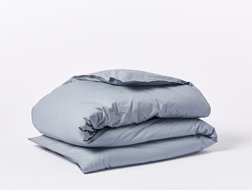 Organic Cotton Twin Duvet Cover - Crinkled Percale, Steel Blue