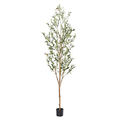 7ft Faux Olive Tree Artificial Indoor Plant with Natural Wood Trunk