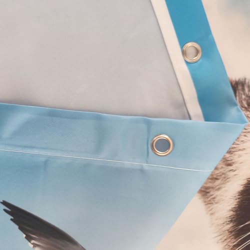 Funny Raccoon Riding Shark Waterproof Fabric Shower Curtain - 69x70"