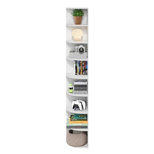 8-Tier Corner Bookshelf, Tall Narrow Storage Display Rack for Small Spaces