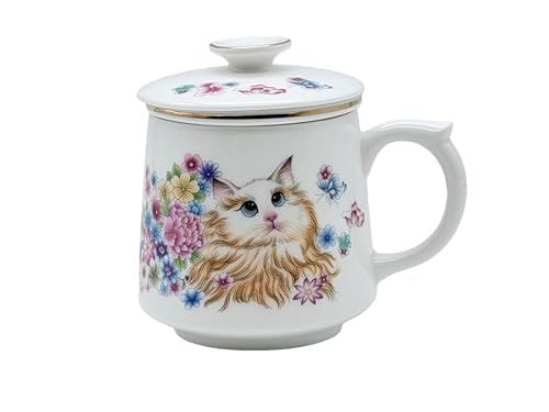 HAFTOLYR Ceramic Tea Mug with Infuser & Lid, 400ml Colorful Porcelain Cup