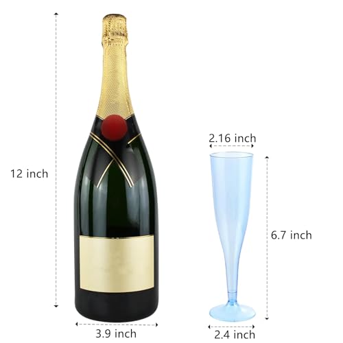 WDF 36 Pack Clear Blue Plastic Champagne Flutes 7oz Disposable Party Glasses