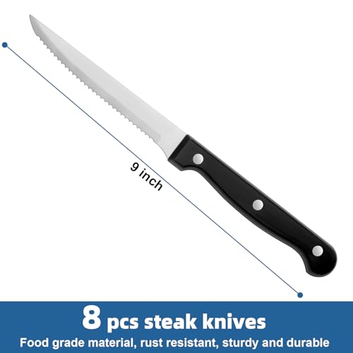 8-Piece Steak Knife Set, High-Carbon Stainless Steel Serrated Blades