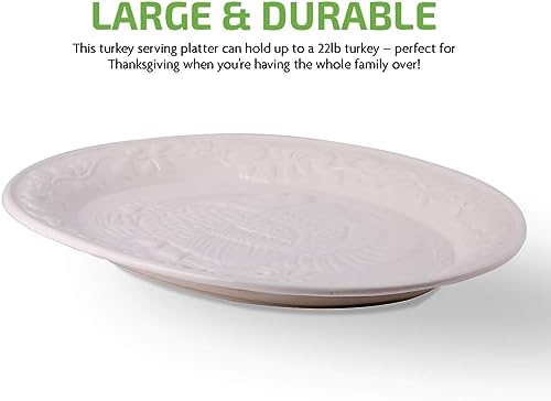 Large Ceramic Thanksgiving Turkey Serving Platter & Baster Set for Holiday Dinners