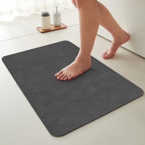 TYUU Non-Slip Thin Bath Mat Quick Drying Absorbent Bathroom Rug 16x24 Dark Grey