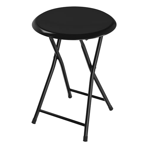 18-Inch Portable Folding Stool with Padded Seat, Black Steel Counter Stool
