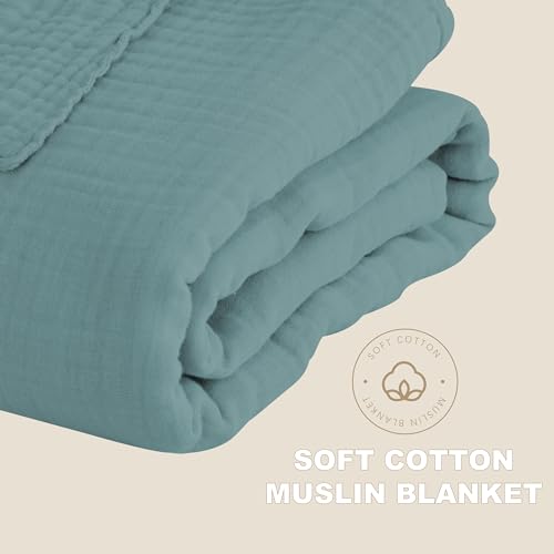 4-Layer Muslin Bed Blanket - Soft 100% Cotton, Green 55x80in
