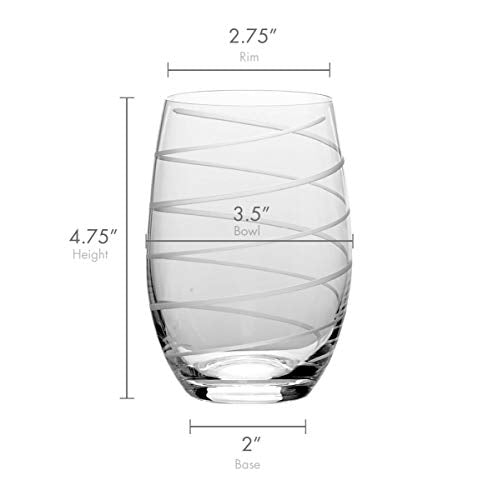 Stemless Wine Glasses 17oz - Set of 4 Etched Glassware for Red and White Wine