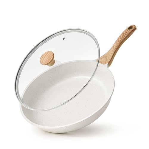 8-Inch Nonstick Ceramic Frying Pan with Lid - Non-Toxic Induction Skillet