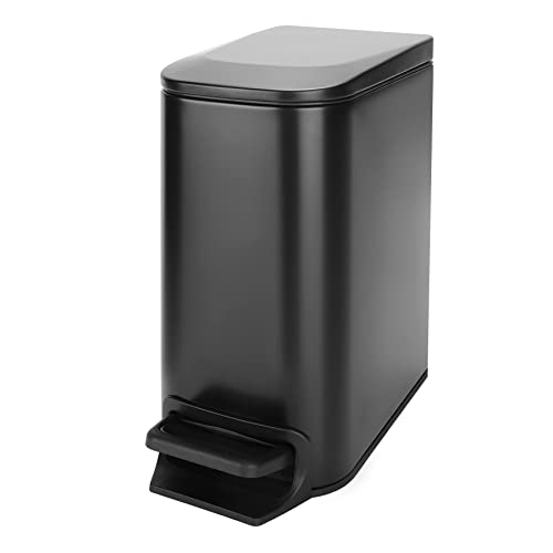 Cesun Small Bathroom Trash Can with Lid 1.6 Gal Matte Black Slim Step Bin