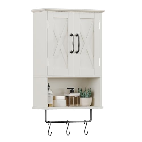Small Bathroom Medicine Cabinet with Towel Bar and Hooks, Wall Storage