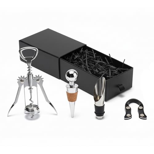 Premium Wine Opener Gift Set with Corkscrew Pourer & Bottle Stopper