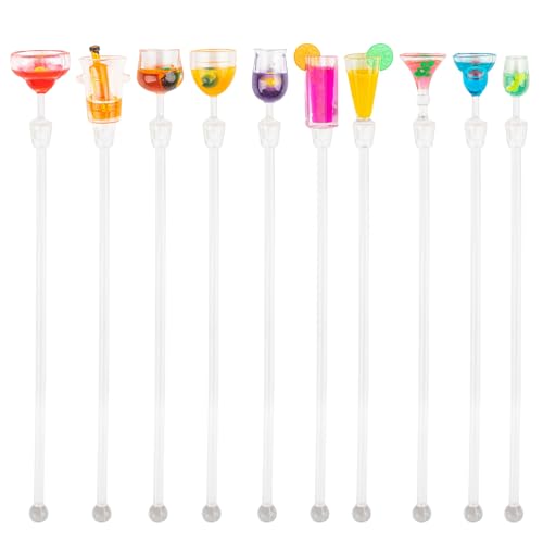 AUEAR Style B 10 Pack Acrylic Cocktail Stirrers Swizzle Sticks - Colorful Barware