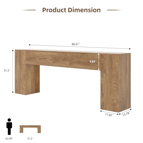 86-Inch Extra Long Console Table, Natural Oak Farmhouse Sofa Table
