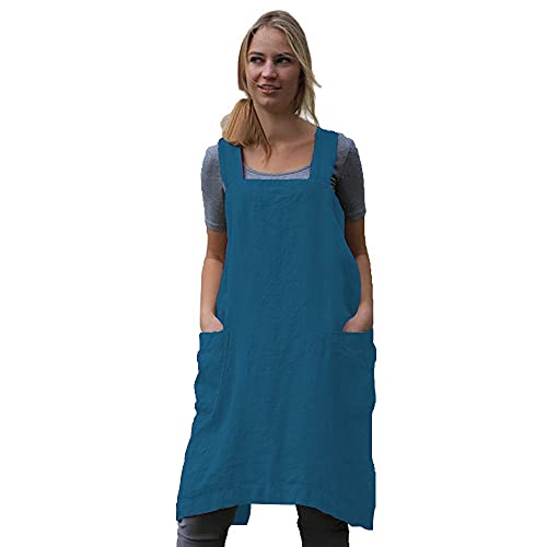 Cross Back Pinafore Apron with Large Pockets for Cooking and Gardening