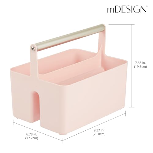 mDesign Under Sink Storage ? Plastic and Metal Bathroom Caddy for Shampoo and Soaps ? Portable Cosmetics Storage Organiser ? Blush/Satin