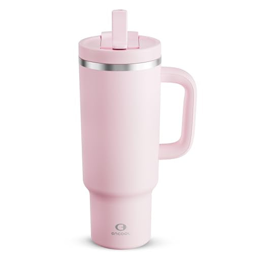 40 oz Insulated Stainless Steel Tumbler with Handle and Straw - Cotton Candy