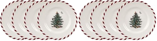 Spode Christmas Tree Canape Plates Set of 4 - Peppermint Border 6.5" Appetizer Plates (Pack of 2)
