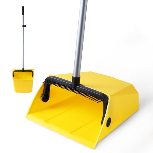 Heavy-Duty Upright Commercial Dustpan with Comb - 42.5" Long Handle