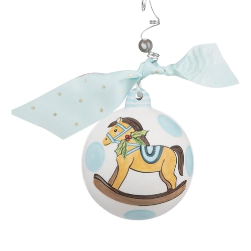 Baby's 1st Christmas Blue Rocking Horse Ornament - Hand-Painted Ceramic, Holiday Decor