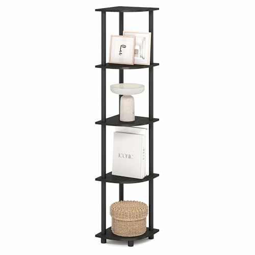 5-Tier Corner Shelf Unit, Open Display Bookshelf for Small Spaces, Black Espresso