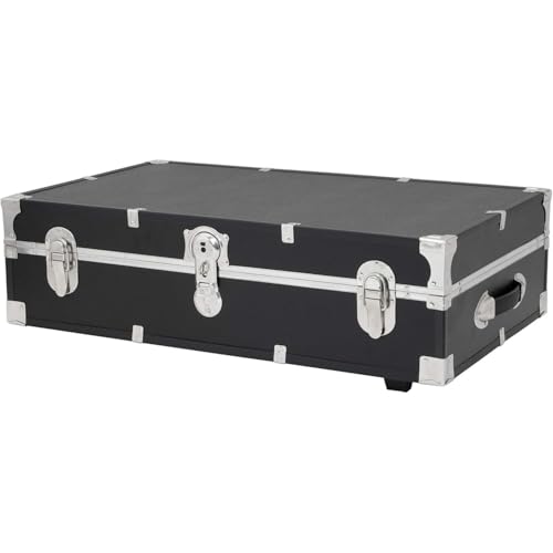 31-Inch Under-Bed Storage Trunk with Wheels and Locking Latch, Antique Black