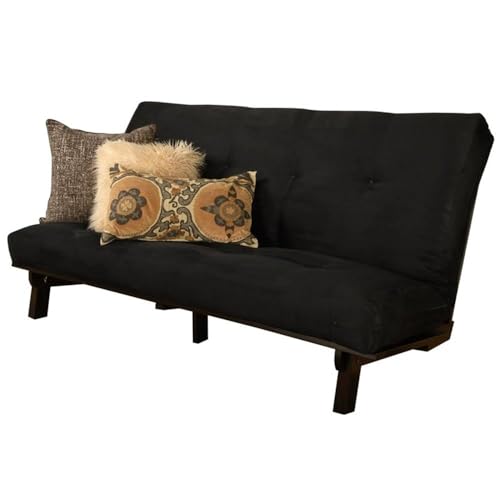 Kodiak Furniture Carson Full Size Futon Frame and Mattress Set - Java-Black, Wooden Sofa Bed with Cotton Foam Mattress