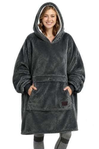 Oversized Wearable Blanket Hoodie - Warm Fleece Pullover for Lounging