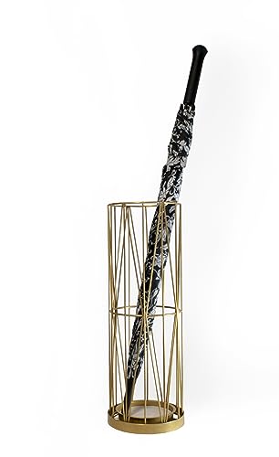Modern Metal Umbrella Holder with Water-Absorbing Soakstone Tray - Gold