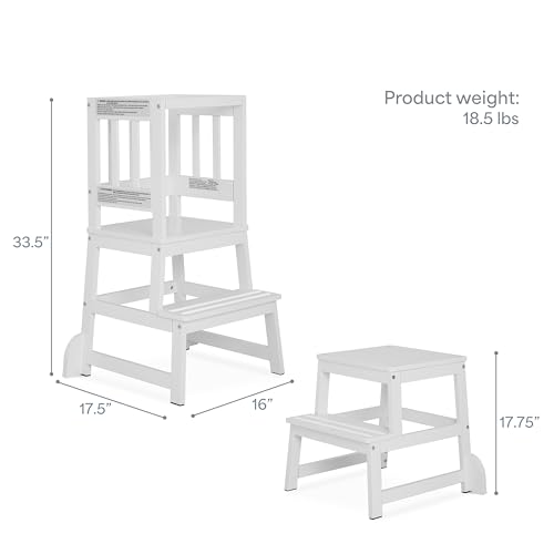 2-in-1 Toddler Learning Tower and Kitchen Step Stool - White Pinewood