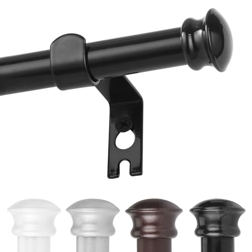 Adjustable Black Curtain Rod 30-45 Inches, Heavy Duty Metal Window Rod Set