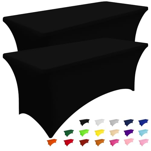 2 Pack 6FT Spandex Fitted Tablecloth, Elastic Stretch Table Cover for Events