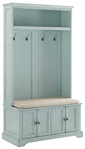Crosley Furniture Holbrook Hall Tree with Shoe Storage & Cushioned Bench - Distressed Seafoam Blue