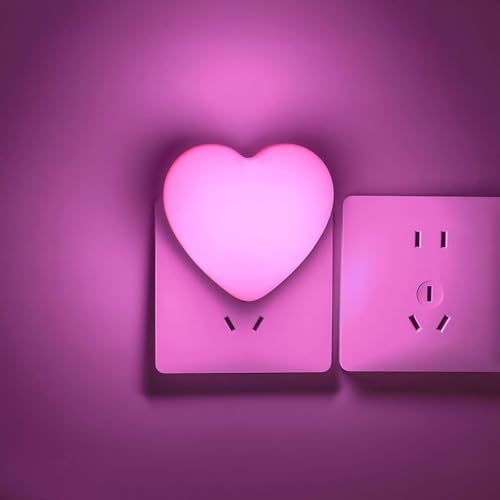 Cute Heart Plug-In LED Night Light with Dusk-to-Dawn Sensor - Pink