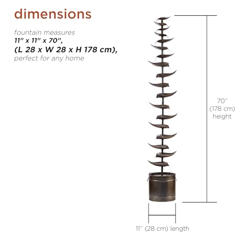 Indoor Outdoor Metal Tiered Leaves Water Fountain - 70 Inch Silver Water Feature, Water Fountain