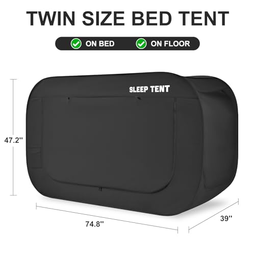 Pop-Up Twin Bed Tent - Blackout Privacy Canopy with Breathable Mesh Window