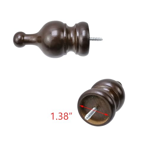 1.38-Inch Wooden Curtain Rod Finials, Decorative Pole End Caps - 2 Pack