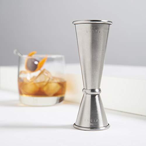 Viski Double Jigger 2oz/1oz Stainless Steel Japanese Style Bartending Tool - Silver