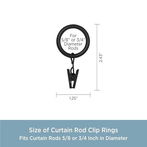 Metal Curtain Clip Rings for 3/4-Inch Rods, Set of 14, Black
