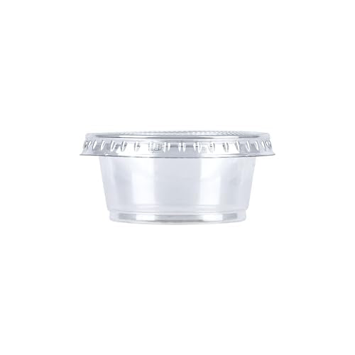 Amazon Basics Disposable Plastic Portion Cups with Lids, 2oz, 50 Pack