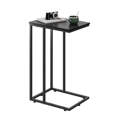 C-Shaped 2-Tier End Table for Sofa and Bedside, Black Metal TV Tray