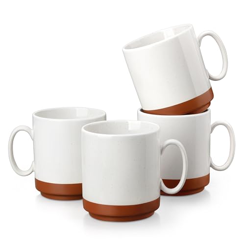 MALACASA 16oz Ceramic Coffee Mug Set of 4 - Straight Khaki White, Durable & Stackable