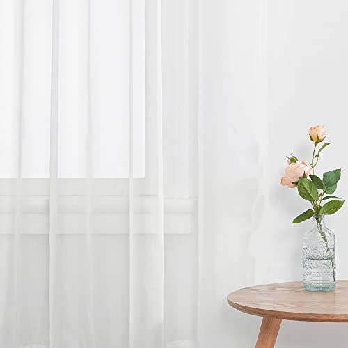 NICETOWN Voile Sheer Window Curtains for Bedroom, Rod Pocket Elegant Airy Sheer Curtains Sweep The Floor for Living Room, W60 x L95, 4 Panels, Ivory