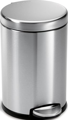 Round Step Trash Can 4.5L 1.2 Gallon Compact Bathroom Trash Can Stainless Steel