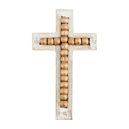 Gold Beaded Cross Wall Decor - Small Faith Symbol Ornament 6.5 x 4 inches