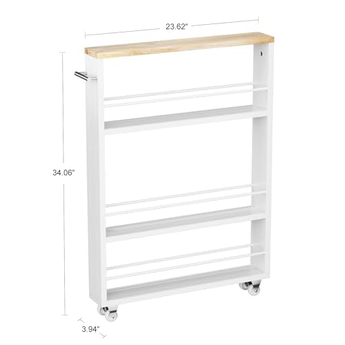 4-Tier Slim Rolling Storage Cart, Narrow Utility Organizer for Small Spaces