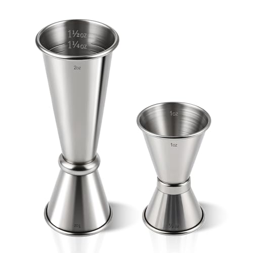 2-Pack Stainless Steel Japanese Style Cocktail Jiggers – Dual Measuring Cups
