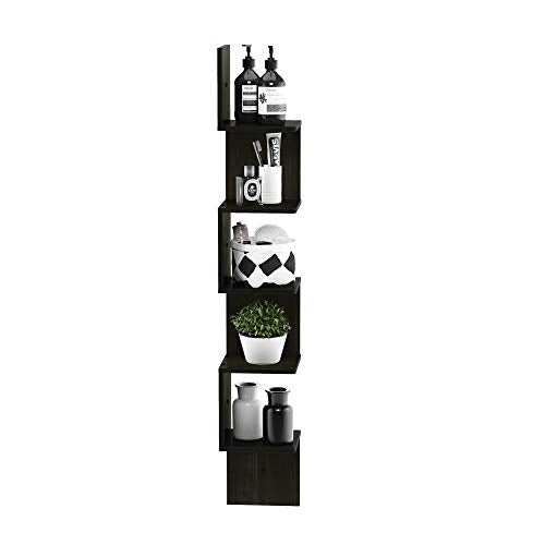 5-Tier Corner Floating Wall Shelf, Espresso Zigzag Storage Display