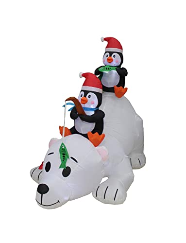 6ft Christmas Inflatable Penguins Fishing on Polar Bear & Lighted Penguin Yard Decor