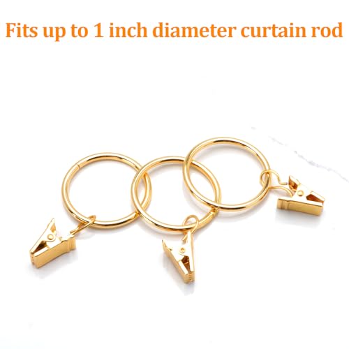 40 Pack Gold Curtain Rings with Clips, 1.26-Inch Heavy Duty Drapery Hooks